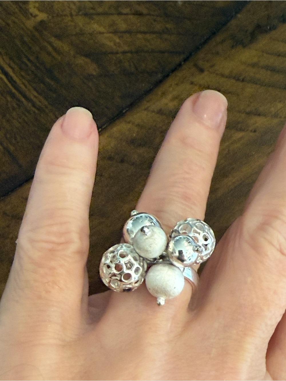 925 Sterling Silver Cluster Ball Statement Ring | NF Thailand | Mixed Finish